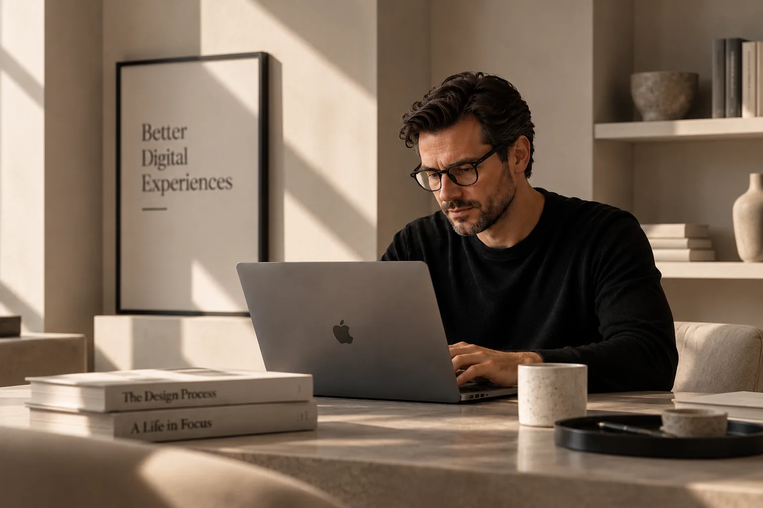 Professional werkt achter een laptop